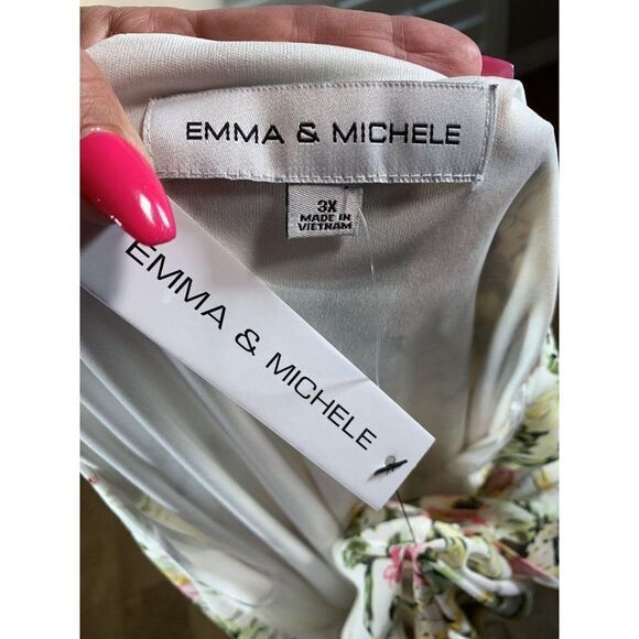 Emma Michele White Pink Floral Chiffon Slip Dress 3X Flutter Sleeve Brunch NEW - Picture 12 of 12